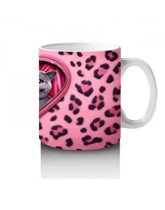 Leopar Desenli Kalpli Kedi Çifti – Baskılı Kahve Kupası