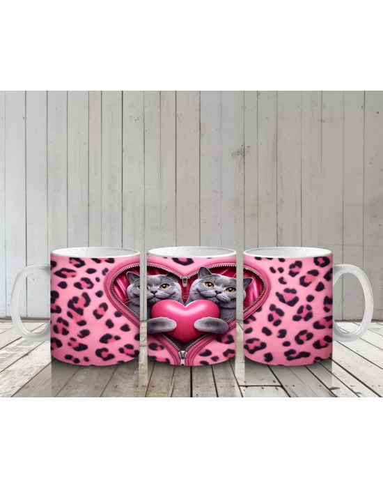 Leopar Desenli Kalpli Kedi Çifti – Baskılı Kahve Kupası