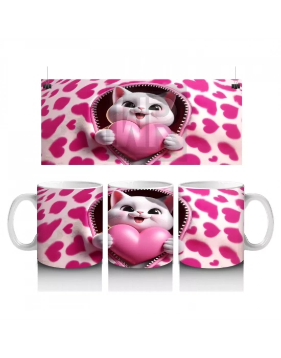 Leopar Desenli Kalpte Sevimli Kedi– Baskılı Kahve Kupası