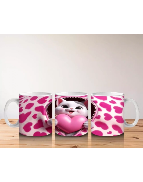 Leopar Desenli Kalpte Sevimli Kedi– Baskılı Kahve Kupası