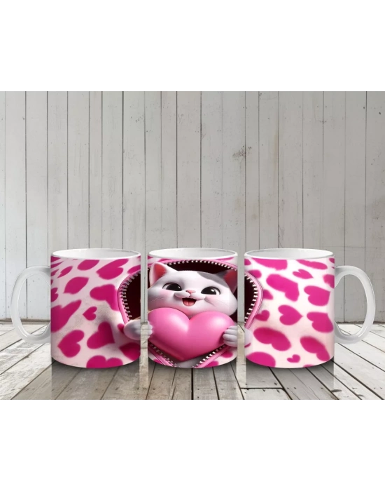 Leopar Desenli Kalpte Sevimli Kedi– Baskılı Kahve Kupası