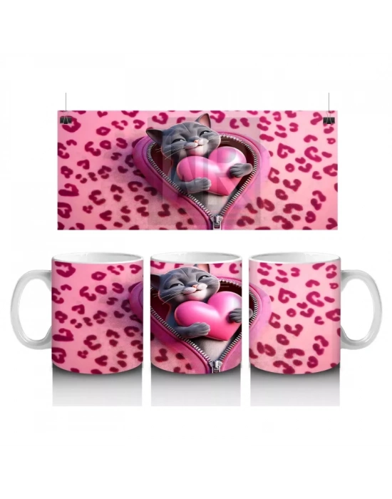 Leopar Desenli Kalpte Sevimli Kedicik– Baskılı Kahve Kupası