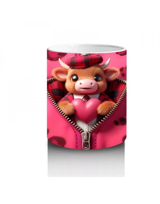 Leopar Desenli Zemin Üzerinde Buzağı Figürü - Baskılı Kahve Kupası