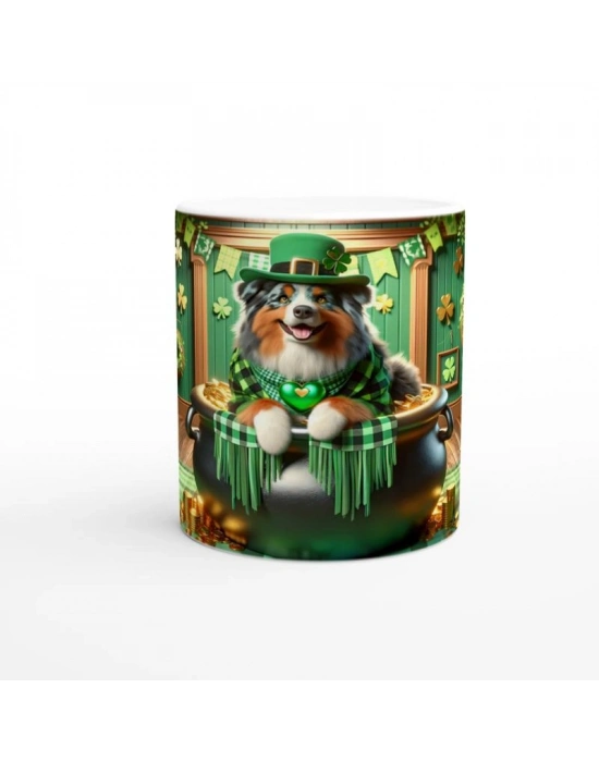 Leprechaun Şapkalı Avustralya Çoban Köpeği Temalı Baskılı Kupa Bardak