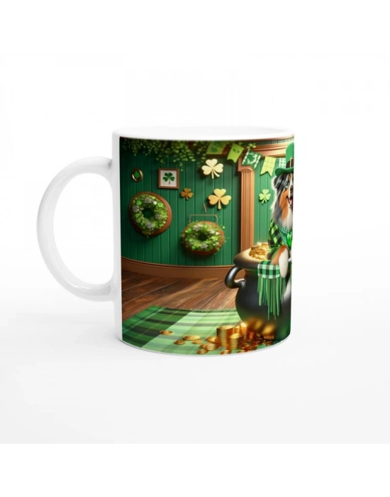 Leprechaun Şapkalı Avustralya Çoban Köpeği Temalı Baskılı Kupa Bardak