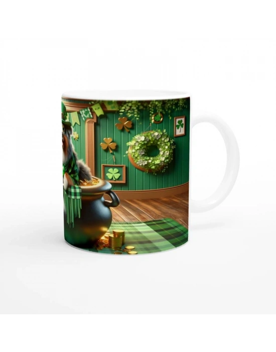 Leprechaun Şapkalı Avustralya Çoban Köpeği Temalı Baskılı Kupa Bardak