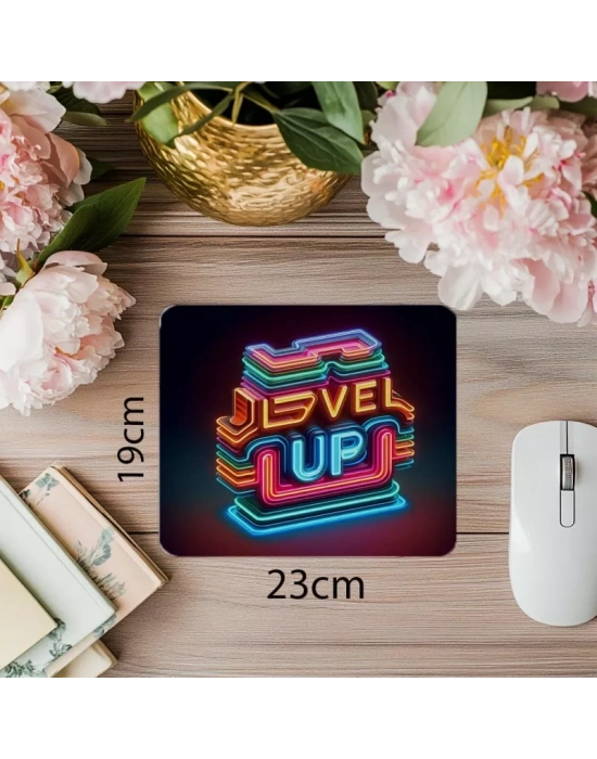 Level Up Yazılı Katmanlı Neon Mousepad - 19x23 cm 2 mm Dikdörtgen İthal Baskılı Mouse Pad