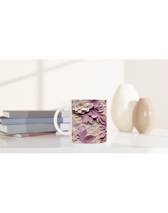 Leylak Baharı Rölyef Çiçekli Kupa Bardak