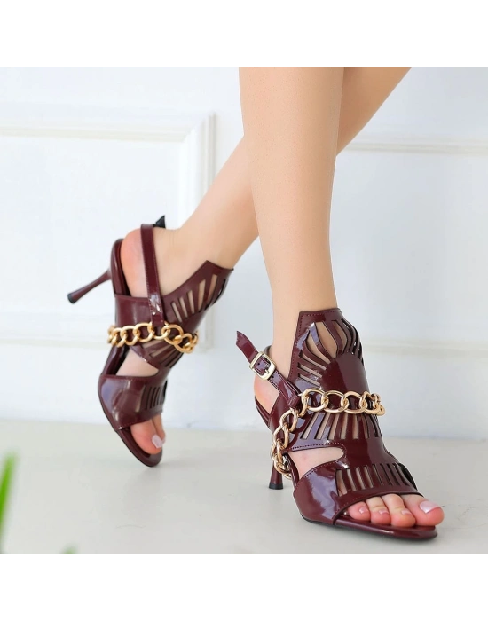 Lidya Bordo Rugan Topuklu Ayakkabı