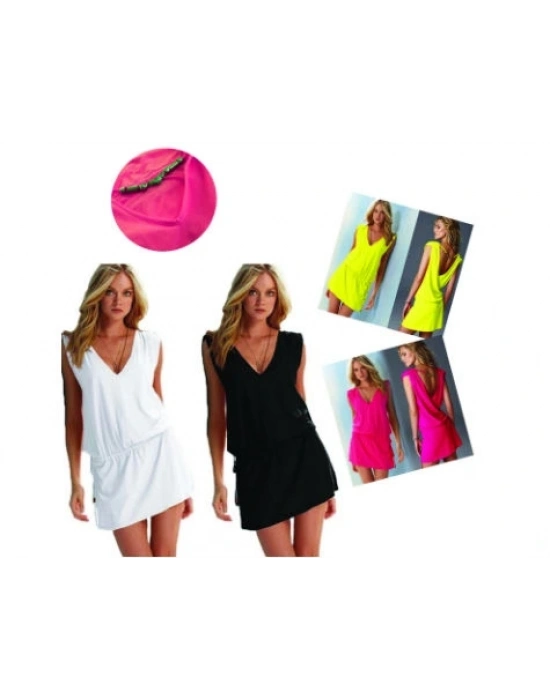 Likralı Plaj Elbisesi - 1 Beden - Kırmızı