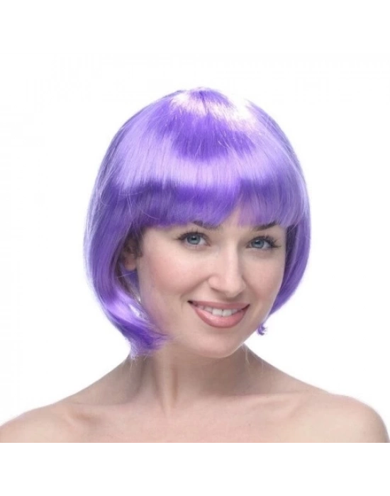 Lila Kısa Model Parti Peruğu Küt Saç