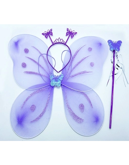 Lila Mor Kız Seti – 50 cm Kanadı, Taç ve Asa