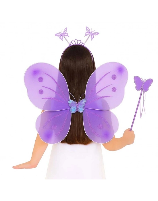 Lila Mor Kız Seti – 50 cm Kanadı, Taç ve Asa