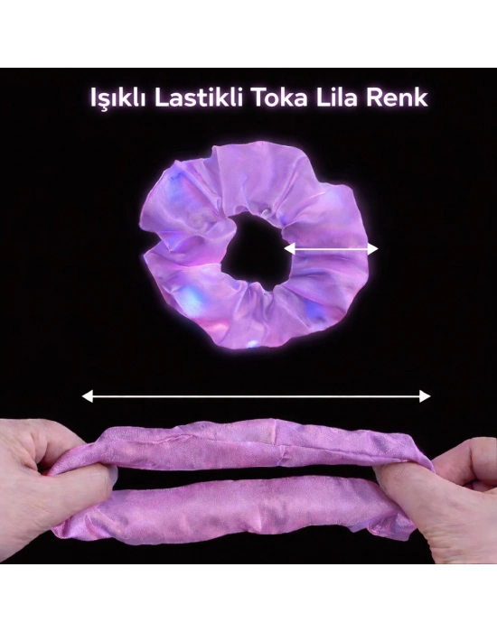 Lila Mor Renk Led Işıklı Lastikli Saç Tokası - 3 Modlu Festival & Parti Saç Tokası