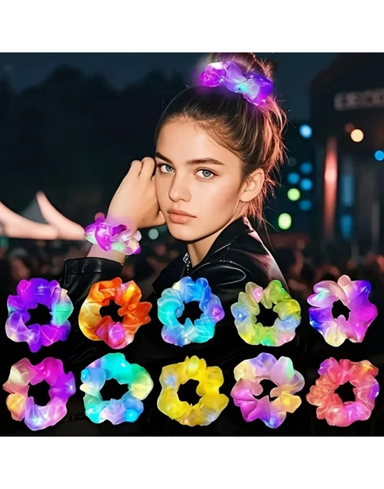 Lila Mor Renk Led Işıklı Lastikli Saç Tokası - 3 Modlu Festival & Parti Saç Tokası