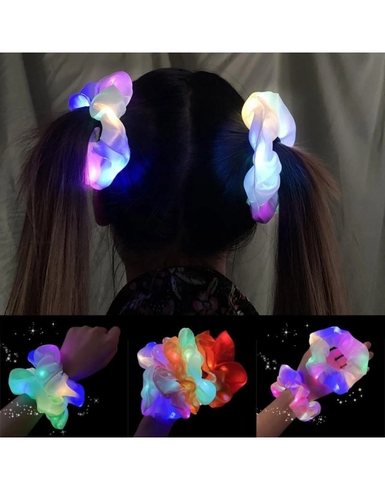 Lila Mor Renk Led Işıklı Lastikli Saç Tokası - 3 Modlu Festival & Parti Saç Tokası