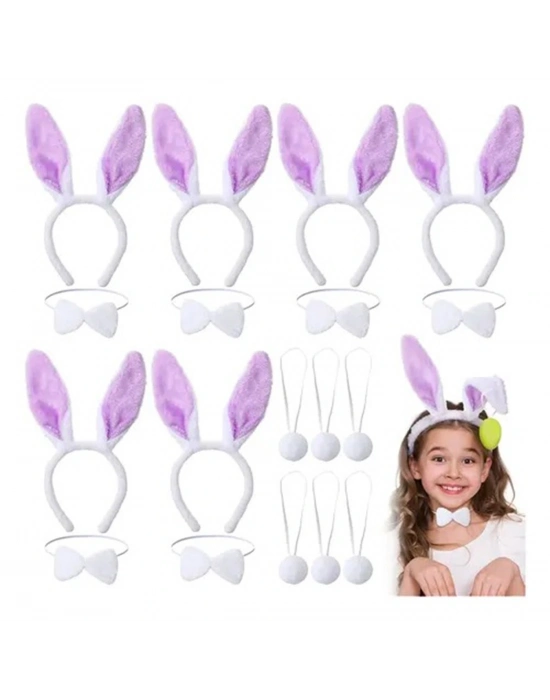 Lila Mor Tavşan Kulak Papyon Kuyruk 3'lü Parti Seti