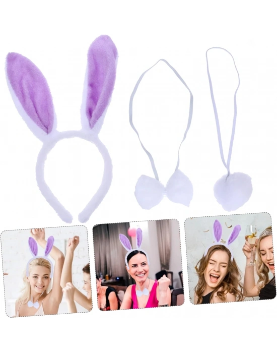 Lila Mor Tavşan Kulak Papyon Kuyruk 3'lü Parti Seti