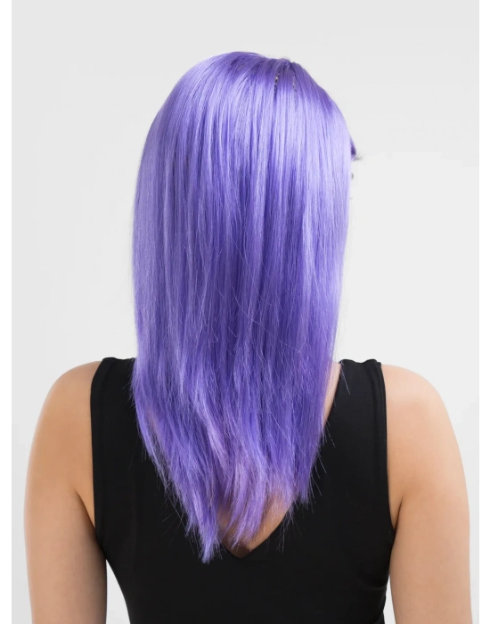 Lila Renk Uzun Düz Parti Peruğu