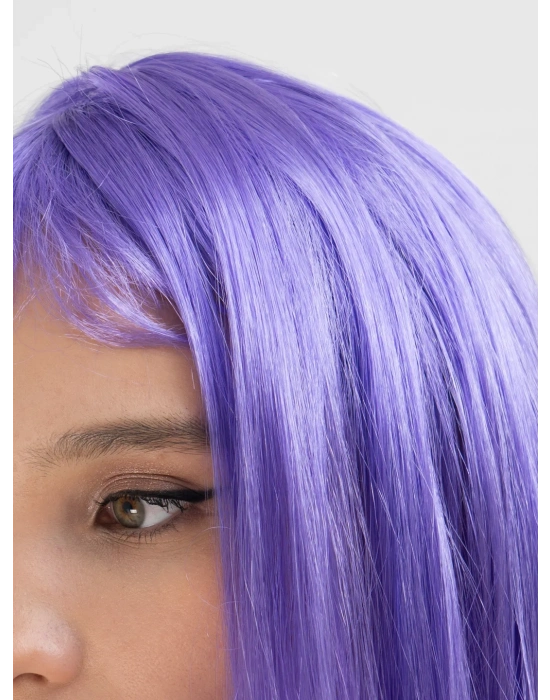 Lila Renk Uzun Düz Parti Peruğu