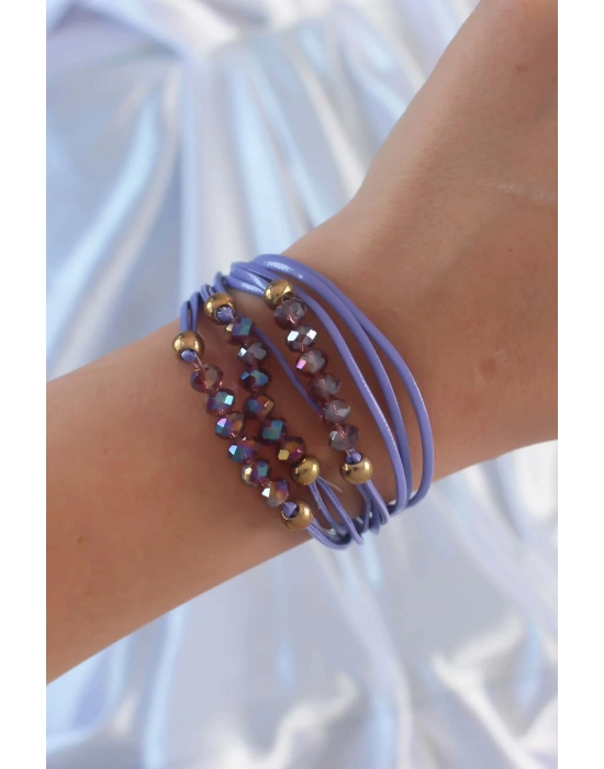® Lila Renk Zirkon Taşlı İpli Çoklu Bileklik