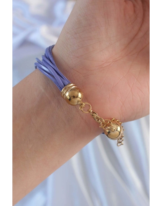 ® Lila Renk Zirkon Taşlı İpli Çoklu Bileklik