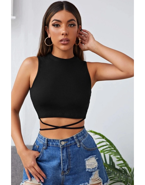 Kadın Siyah Çapraz Bağlamalı Crop Top Büstiyer