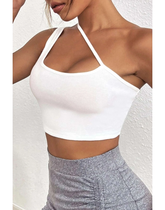 Kadın Beyaz Tek Omuzlu Çapraz Askılı Crop Top Büstiyer
