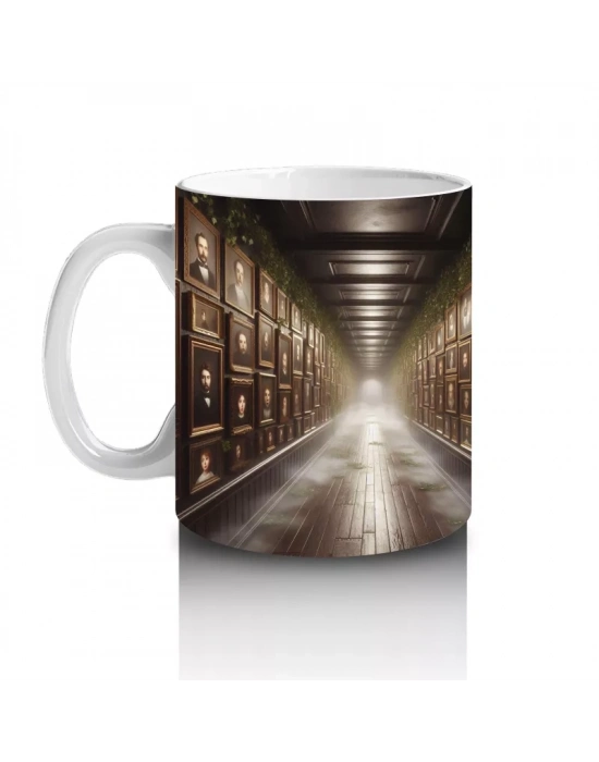 Loş Işıklı Gotik Koridorda Korku Temalı Cadılar Bayramı Baskılı Kupa Bardak