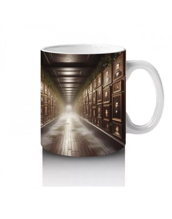 Loş Işıklı Gotik Koridorda Korku Temalı Cadılar Bayramı Baskılı Kupa Bardak