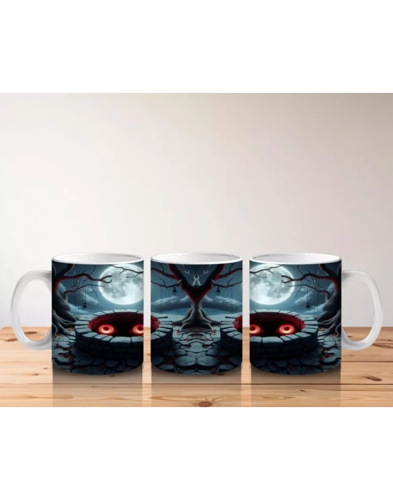 Loş Işıklı Gotik Koridorda Korku Temalı Cadılar Bayramı Baskılı Kupa Bardak