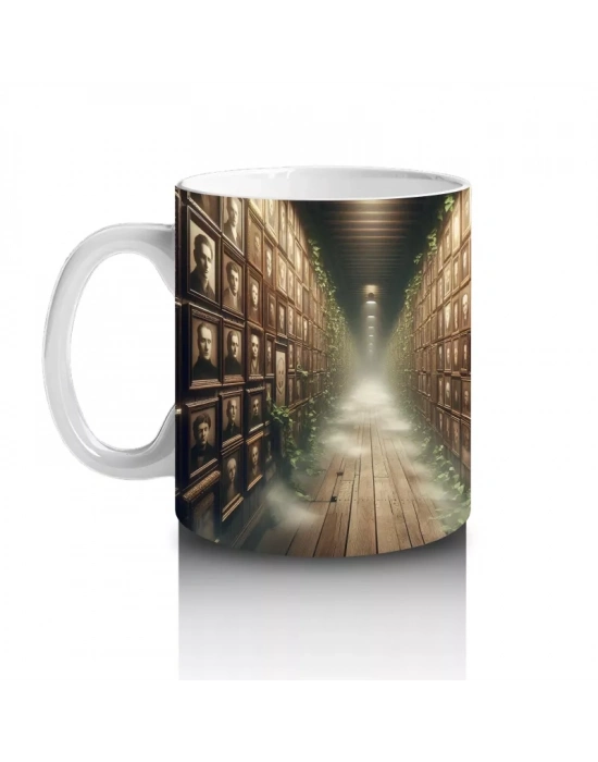 Loş Işıklı Gotik Koridorda Mum Işığı Temalı Cadılar Bayramı Baskılı Kupa