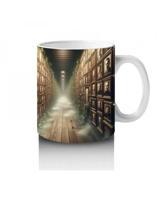 Loş Işıklı Gotik Koridorda Mum Işığı Temalı Cadılar Bayramı Baskılı Kupa