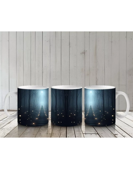 Loş Işıklı Terkedilmiş Koridor Figürlü Korku Temalı Baskılı Kupa Bardak