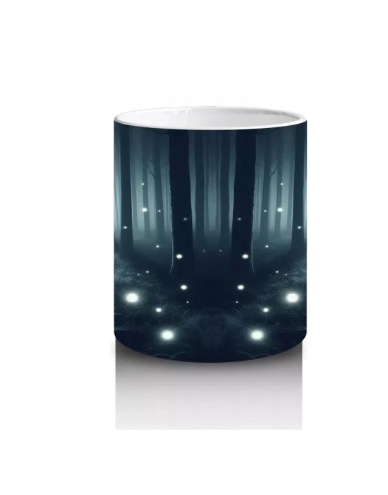 Loş Işıklı Uzun Koridorda Gotik Korku Temalı Cadılar Bayramı Baskılı Kupa Bardak