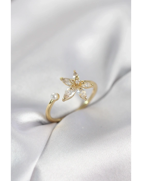 ® Lotus Model Zirkon Taşlı Gold Renk Kadın Yüzük