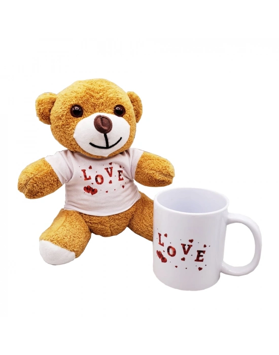 Love Baskılı Kahverengi Ayıcık Ve Kupa Hediye Seti