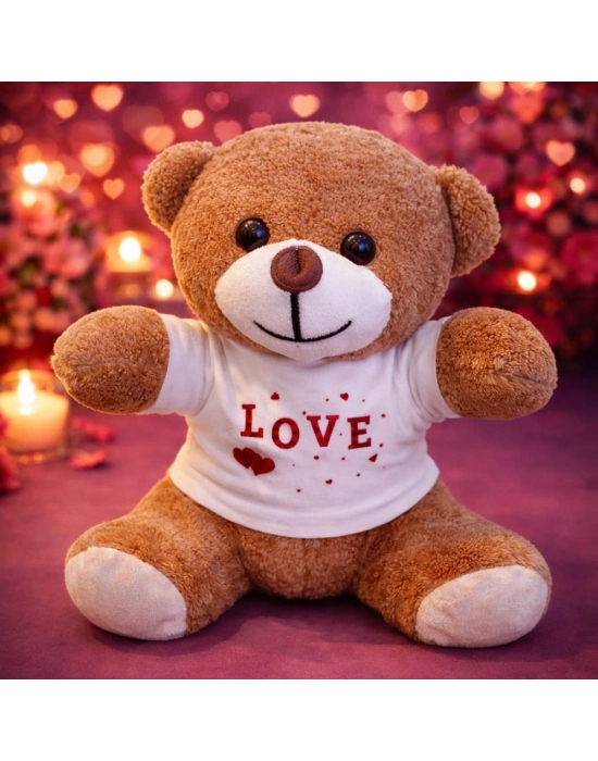 Love Baskılı Tişörtlü Kahverengi Peluş Ayıcık