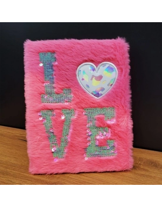 Love Tasarımlı Peluş Kapaklı Defter Hediyelik