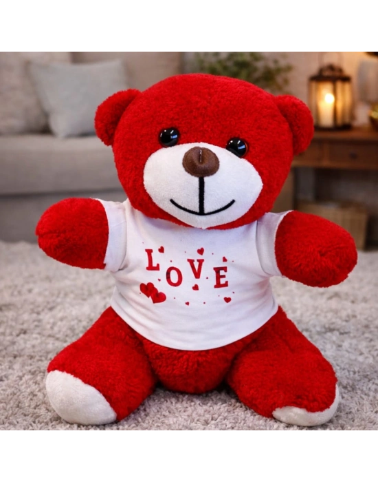 Love Tişörtlü Kırmızı Peluş Ayıcık