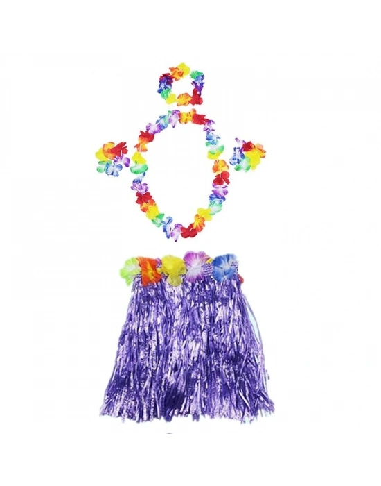 Luau Aloha Hawaii  Kolye Etek Taç Ve Bileklik Seti Mor