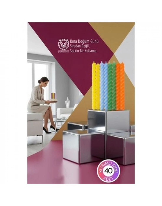 ® Lüks Burgu Mum Seti: 40’lı Renkli Butik Doğum Günü Kına ve Özel Gün Mumları 8 cm