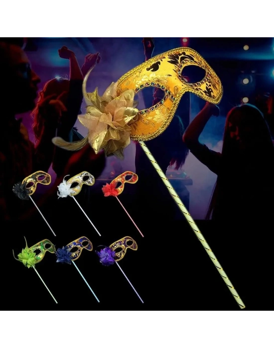 Lüks Taşlı Saplı Balo Maskesi Mor Renk