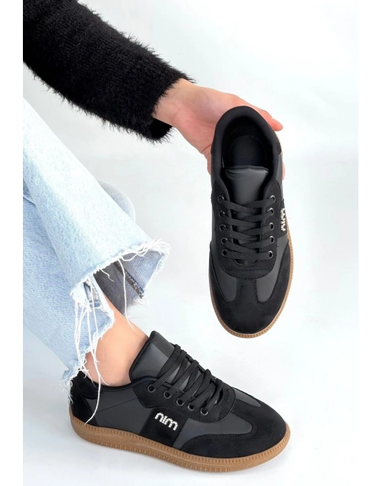 Lunga Siyah Cilt Bağcıklı Spor Ayakkabı