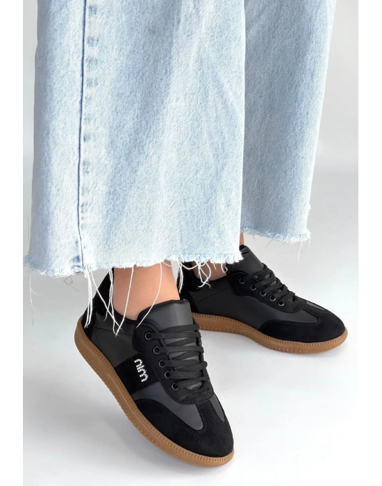 Lunga Siyah Cilt Bağcıklı Spor Ayakkabı