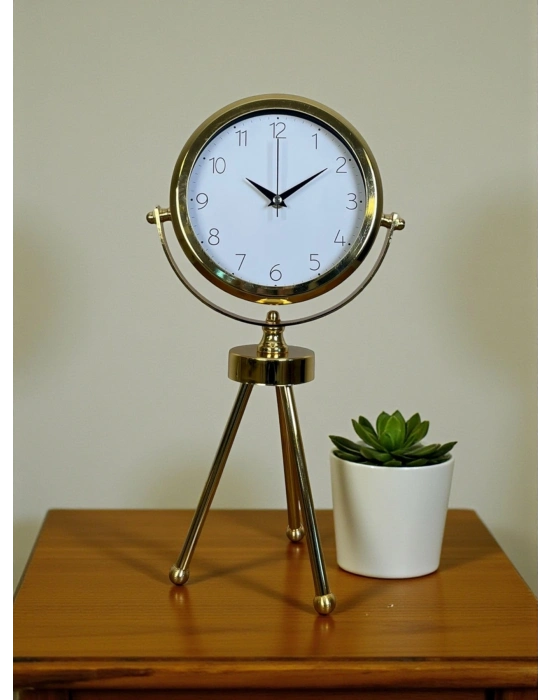 ® Luxe Glow Gold Üç Ayaklı Metal Masa Saati