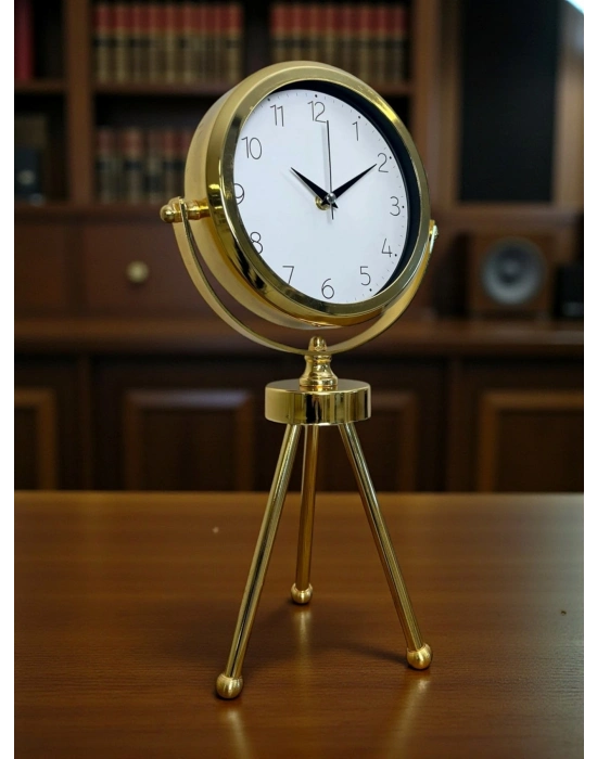 ® Luxe Glow Gold Üç Ayaklı Metal Masa Saati