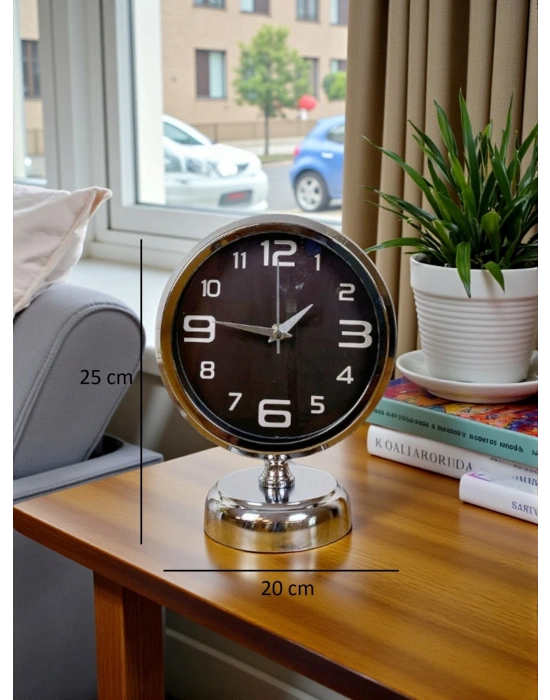 Luxury Krom 25 x 20 Cm Metal Zarif Masa Saati