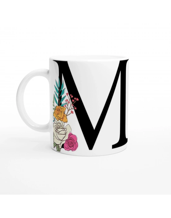 M Harfi Çiçek Motifli Kupa Bardak