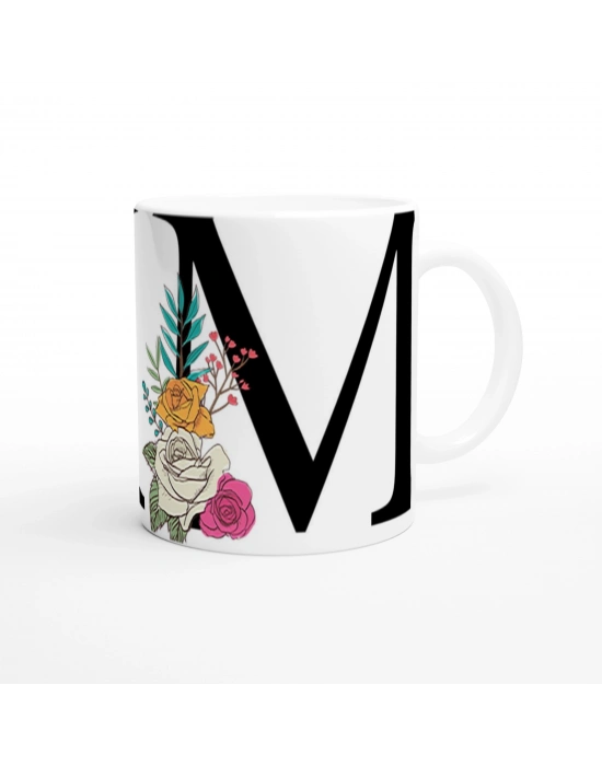 M Harfi Çiçek Motifli Kupa Bardak